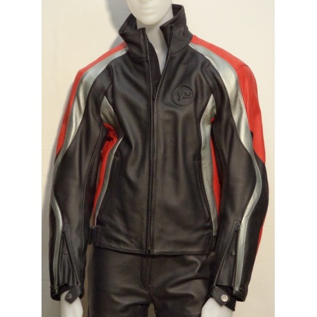 Giubbotto in pelle da moto YES  Waikato nero/antracite/rosso