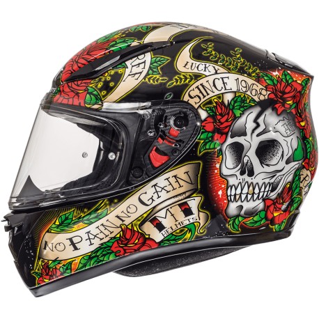 Casco MT REVENGE SKULL & ROSE BRILLO NEGRO ROJO