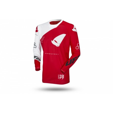 UFO MAGLIA MOTOCROSS SLIM FREQUENCY ROSSO FLUO E BIANCO