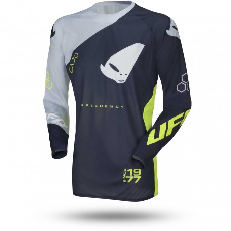 Maglia Moto Cross Enduro Ufo Slim Frequency Blu Grigio Giallo Fluo