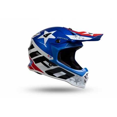 CASCO UFO da MOTOCROSS CAPTAIN per BAMBINO BLU E BIANCO